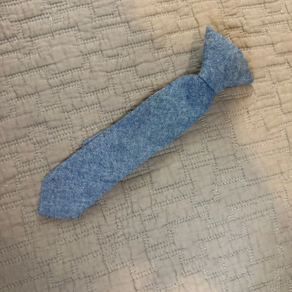 Toddler Boys Chambray Blue Neck Tie Clip On Tie Fancy Dressup Preppy Cute